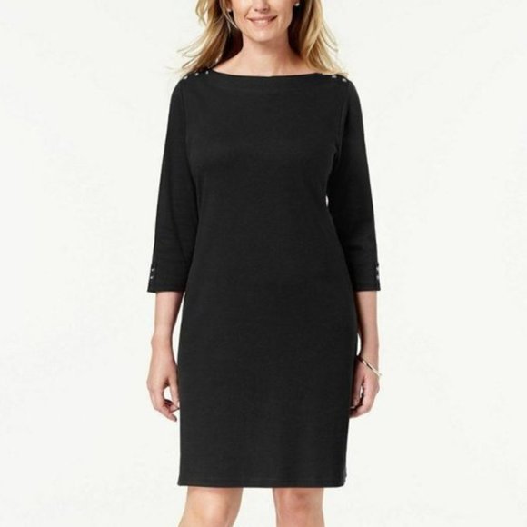 Karen Scott Dresses & Skirts - Karen Scott Sport Black Dress w/Silver Buttons PL
